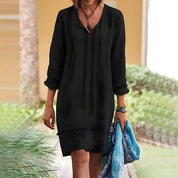 Carol | Elegante Jurk met V-Hals en Lange Mouwen