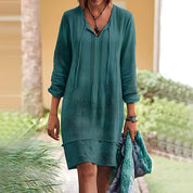 Carol | Elegante Jurk met V-Hals en Lange Mouwen