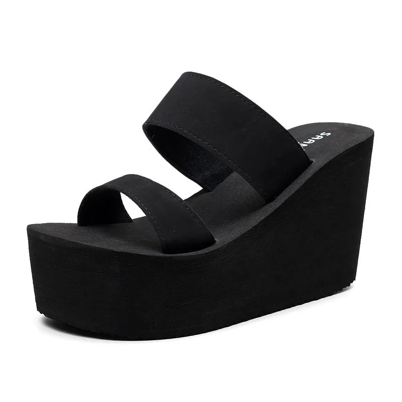 Zwarte sandalen met teenslippers met dikke zool - Lexi