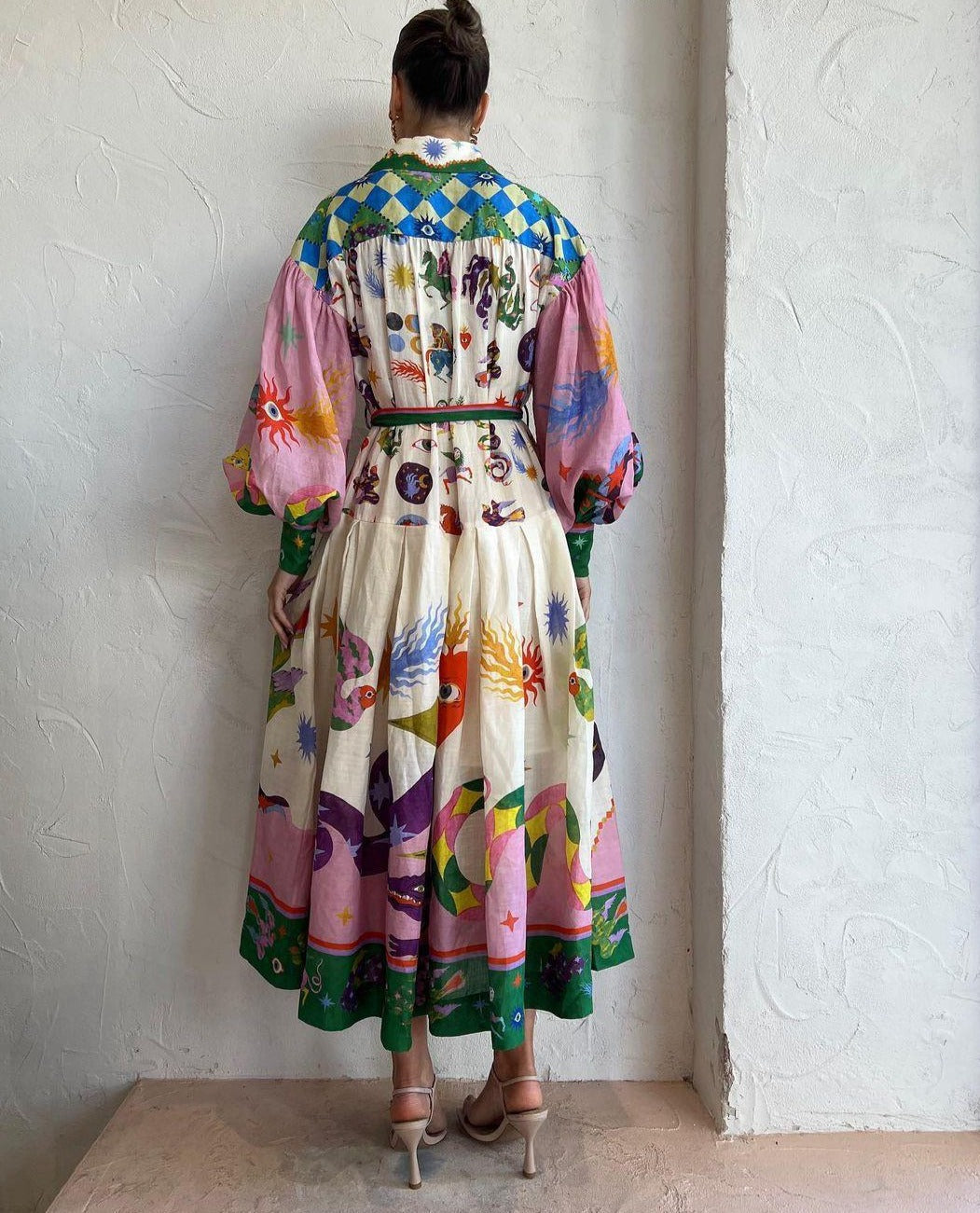 Vintage lange jurk met wijde mouwen - Nanika