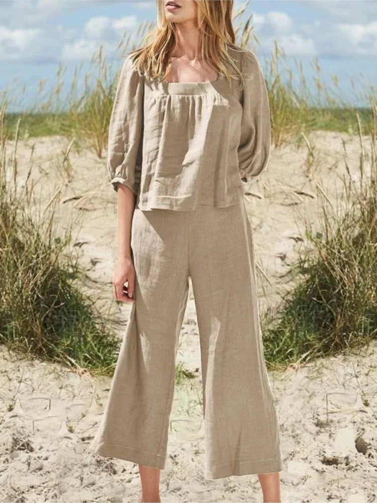 Vintage katoenen en linnen dames set - Taniya
