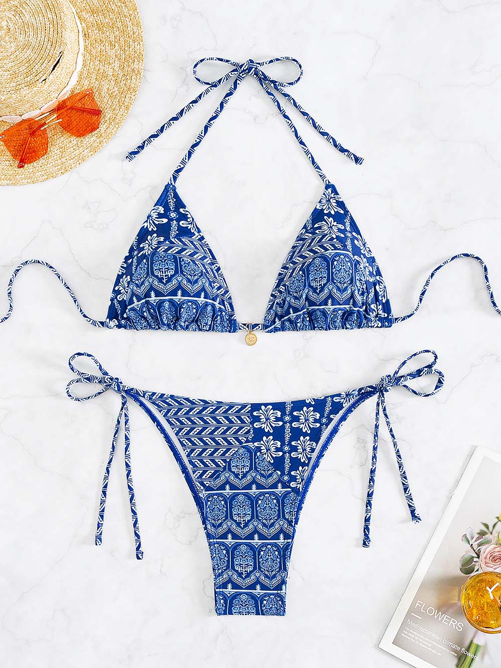 Stijlvolle bikini met bloemen- en geoprint - Louise